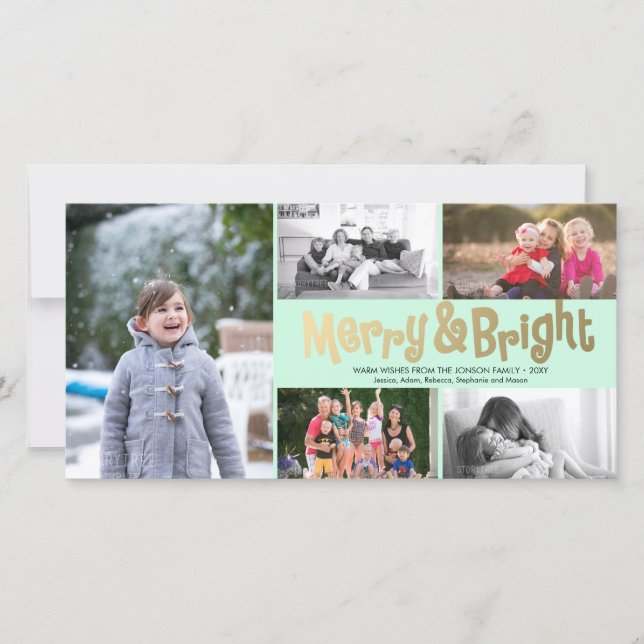 Fun Gold Merry Bright Collage 5 Carte photo Mint (Devant)