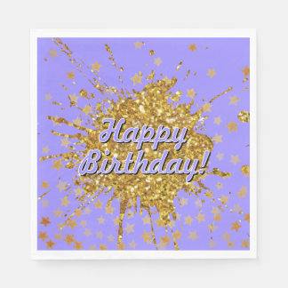 Fun gold pink sparkle glitter graffiti paint stars napkin