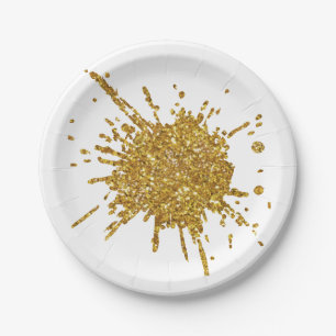 Fun gold sparkle glitter graffiti paint drip   paper plate