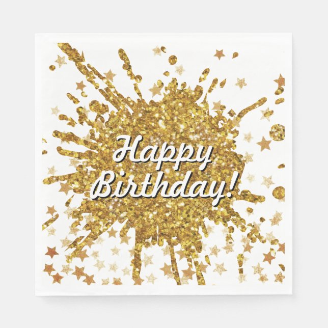 Fun gold sparkle glitter graffiti paint drip stars napkin (Front)