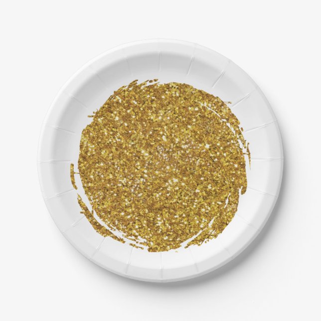 Fun gold sparkle glitter graffiti  paper plate (Front)
