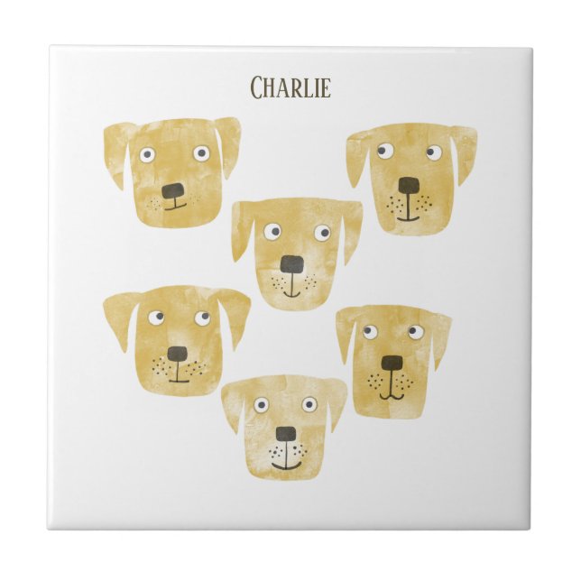 Fun Golden Labrador Retriever Dog Custom Name Tile (Front)