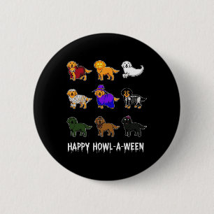 Fun Golden Retriever Dog Halloween Happy Howl-o-we 2 Inch Round Button