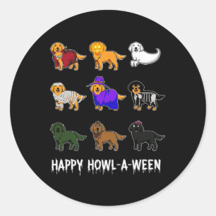 Fun Golden Retriever Dog Halloween Happy Howl-o-we Classic Round Sticker