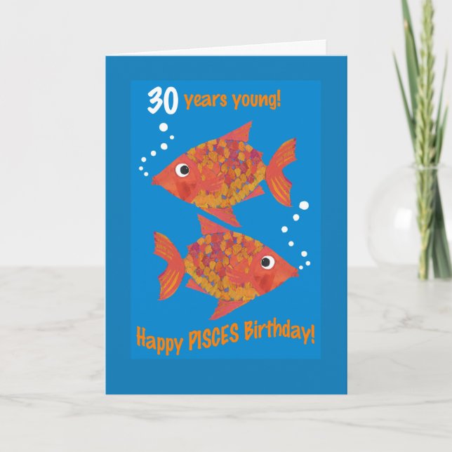 Fun Goldfishes Pisces 30th Birthday Card (Front)