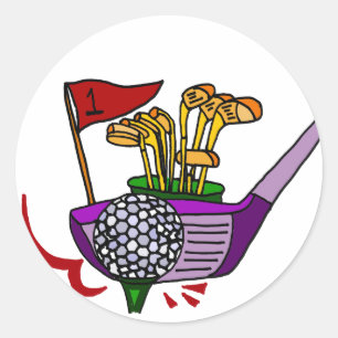 Fun Golf Ball and Clubs Golfing Art Classic Round Sticker