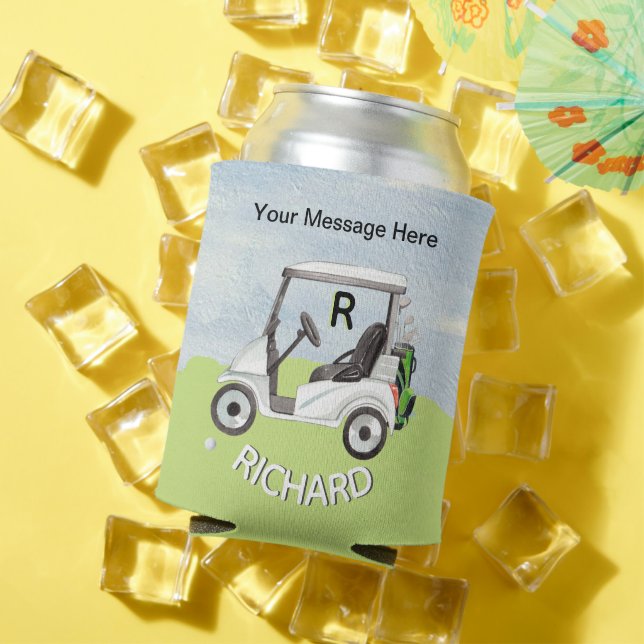 Fun Golf Cart Message Monogram Name Can Cooler (In Situ Summer)