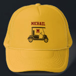 Fun Golf Guy Cart Monogram Name Trucker Hat<br><div class="desc">What a fun personalized gift for yourself or a friend or family member.   Any design questions,  just send a note through Chat or an email to charmdesignstudio@rcn.com and we'll be delighted to assist.</div>