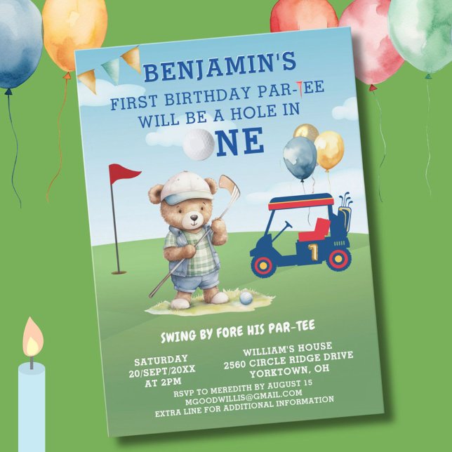 Fun Golf Hole in One Boy 1st Birthday Par-Tee   Invitation (Creator Uploaded)
