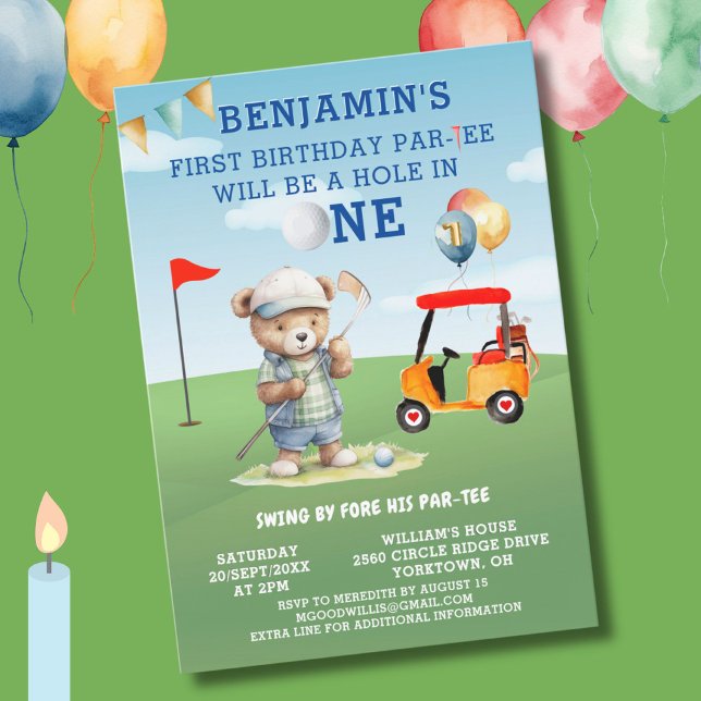Fun Golf Hole in One Boy 1st Birthday Par-Tee   Invitation (Creator Uploaded)