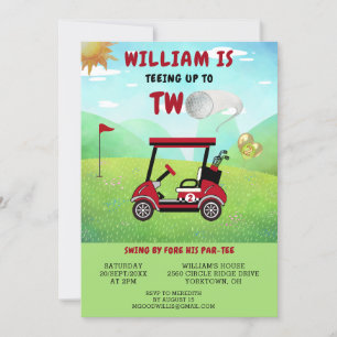 Fun Golf Red Cart Boy 2nd Birthday Par-Tee  Invitation