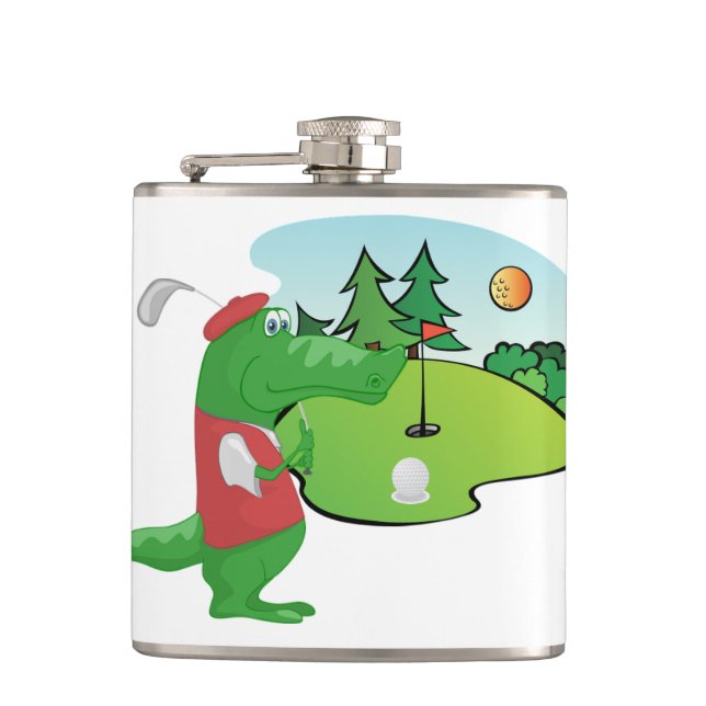 Fun Golf Vinyl Wrapped Flask with Alligator (Front)