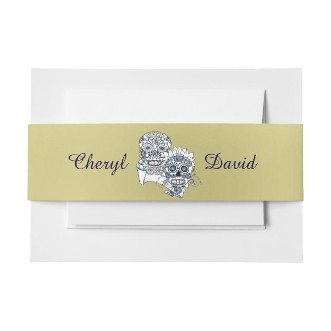 Fun Goth Sugar Skulls Bride and Groom Design Invitation Belly Band (Front Example)