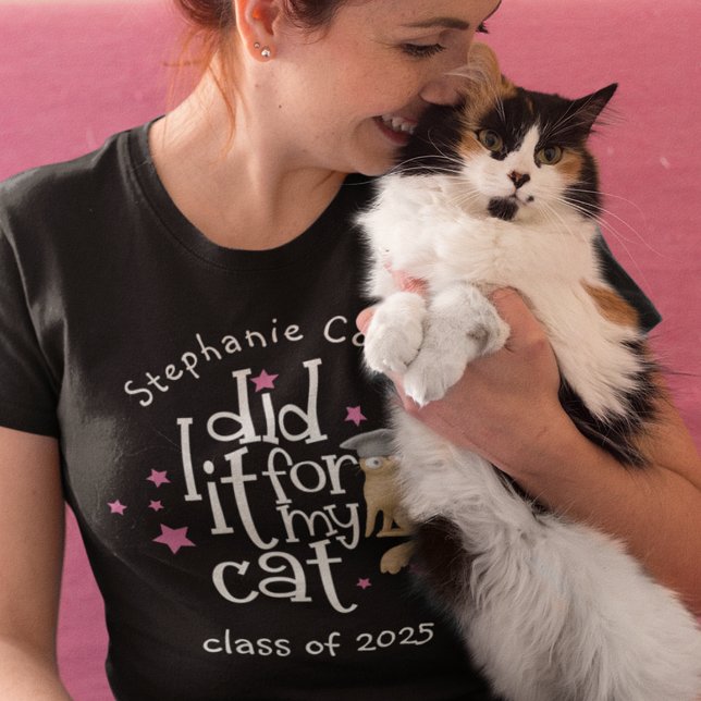 Fun Grad 2025 White Text Did It For Cat Graduation T-Shirt (Creator Uploaded)