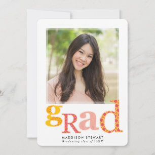 FUN GRAD chic photo modern typography pink yellow Invitation
