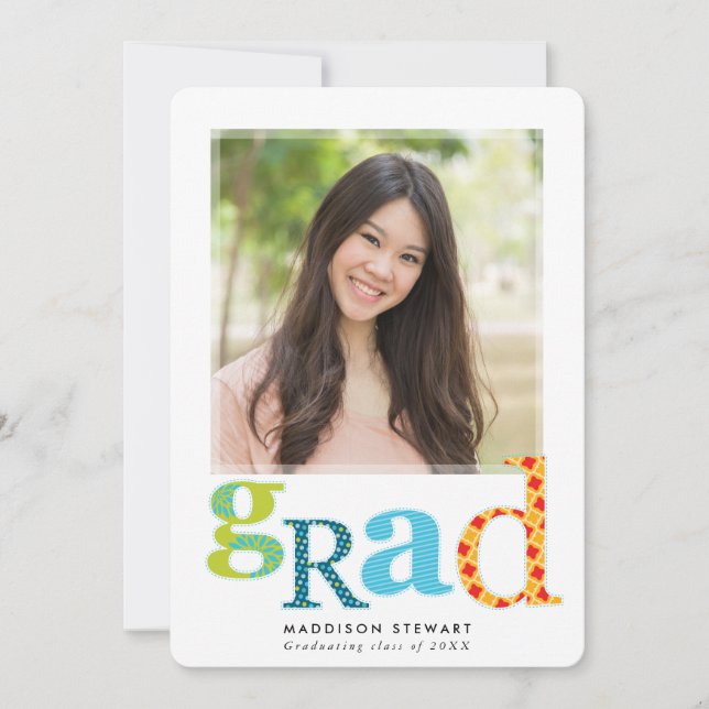 FUN GRAD chic photo modern typography rainbow Invitation (Front)