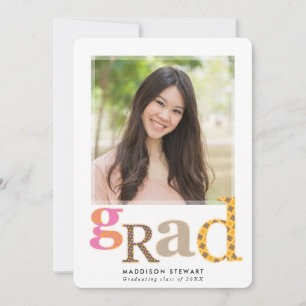 FUN GRAD chic photo retro typography pink brown Invitation
