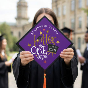 Fun Grad Glitter Hotter By One Degree Purple  Graduation Cap Topper