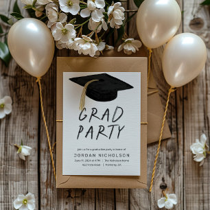  Fun "Grad Party" Modern Graduation Cap Invitation