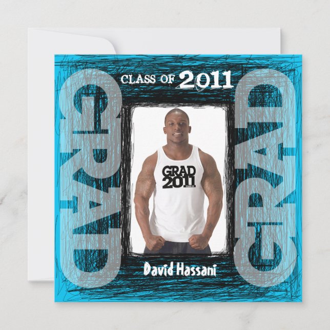 Fun Graduation Invitation Blue Scratch Square (Front)