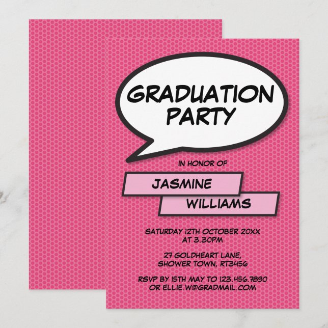 Fun Graduation Party Class of 2022 Girly Pink Invitation (Front/Back)