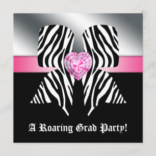 Fun Graduation Party Invite Zebra Bow Pink