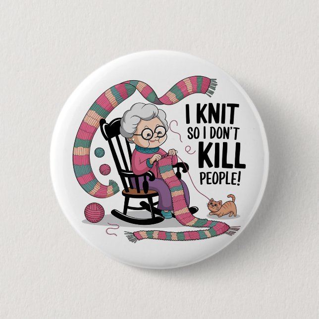 Fun Grandma Knitting Design 2 Inch Round Button (Front)