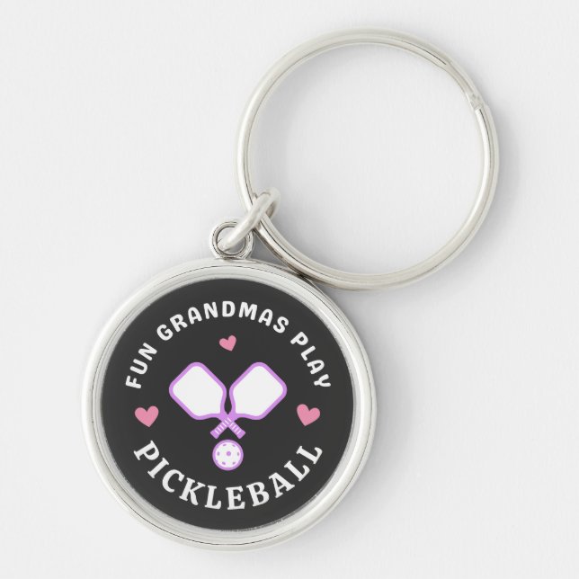 Fun Grandmas Play Pickleball Grandmother Keychain (Front)