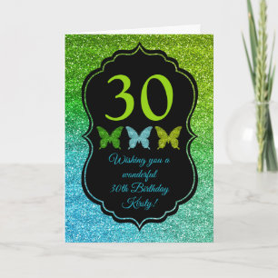 Fun Green Blue Glitter Sparkle Birthday Card