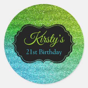 Fun Green Blue Glitter Sparkle Birthday Classic Round Sticker