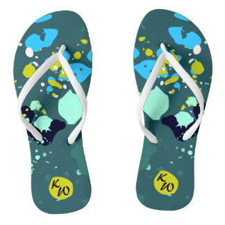 Fun Green Colourful Paint Splatter & Initials Flip Flops