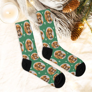 Fun Green Custom Dog Photo Paw Print Socks