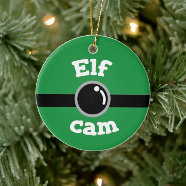Fun Green Elf Cam Christmas Tree Ceramic Ornament (Tree)