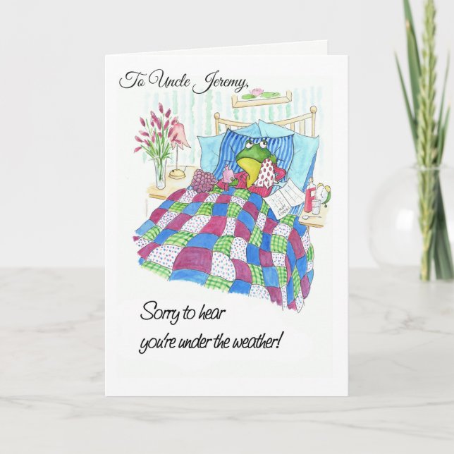 Fun Green Frog Get Well Soon to Personalize Card (Front)