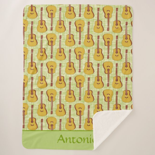 Fun Green Guitar Music Enthusiast Art Sherpa Blanket (Front)