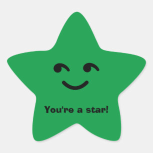 Fun Green Happy Smiling Face You're A Star School Star Sticker