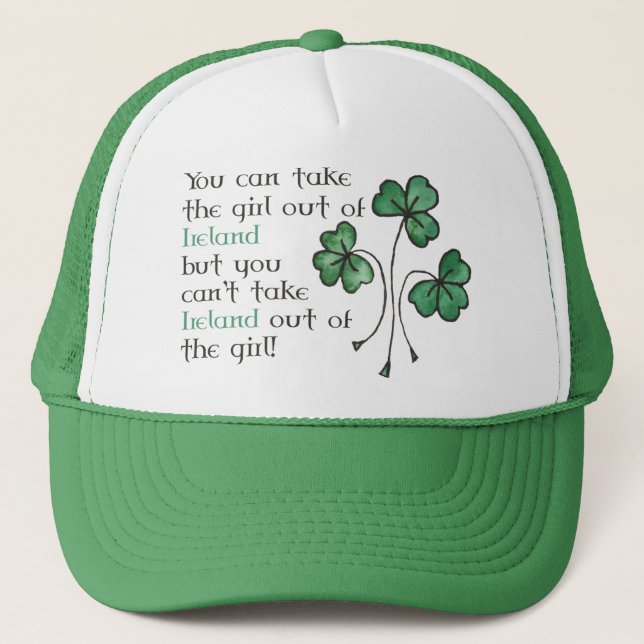 Fun Green Shamrocks Irish Girl Trucker Cap (Front)