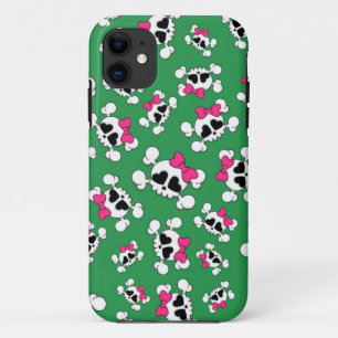 Fun green skulls and bows pattern iPhone 11 case
