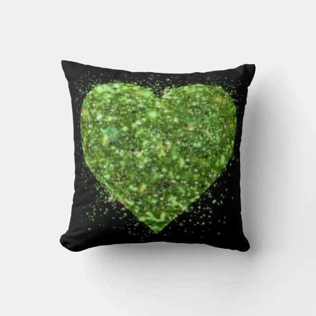 Fun green sparkling glitter heart   throw pillow (Front)