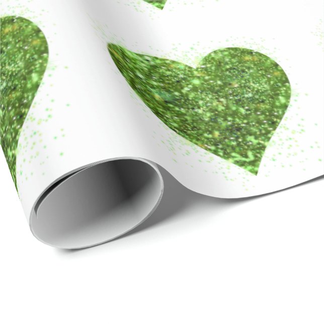 Fun green sparkling glitter heart   wrapping paper (Roll Corner)