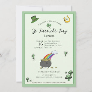 Fun Green St Patricks Day Irish Blessings Lunch Invitation
