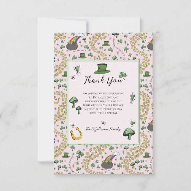 Fun Green St Patricks Day Irish Blessings Lunch Thank You Card (Front)