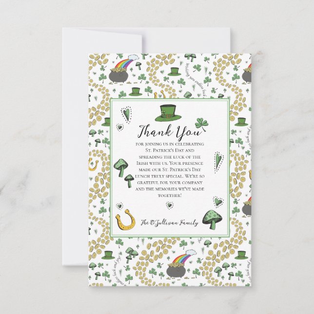 Fun Green St Patricks Day Irish Blessings Lunch Thank You Card (Front)
