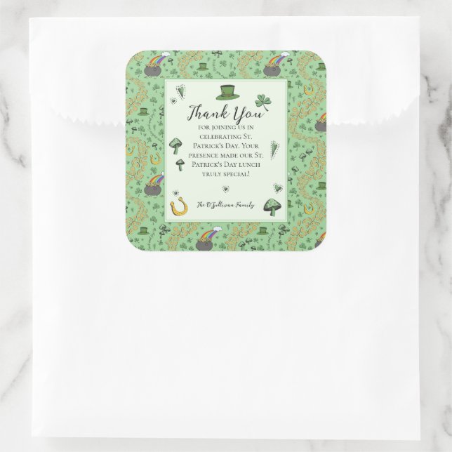 Fun Green St Patricks Irish Blessings Thank You Square Sticker (Bag)