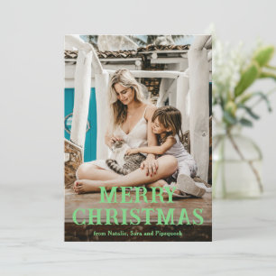 Fun Green Vintage Font Photo Modern Christmas Holiday Card