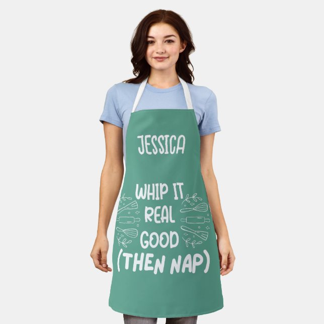 Fun Green Whip It Real Good Personalize Apron (Worn)
