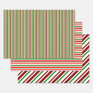 Fun Green, White, Red Christmas Style Patterns Wrapping Paper Sheet