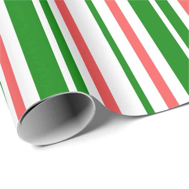 Fun Green, White, Red Coloured Christmas Inspired Wrapping Paper (Roll Corner)