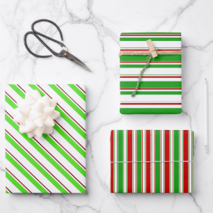 Fun Green, White, Red Coloured Christmas Inspired Wrapping Paper Sheet