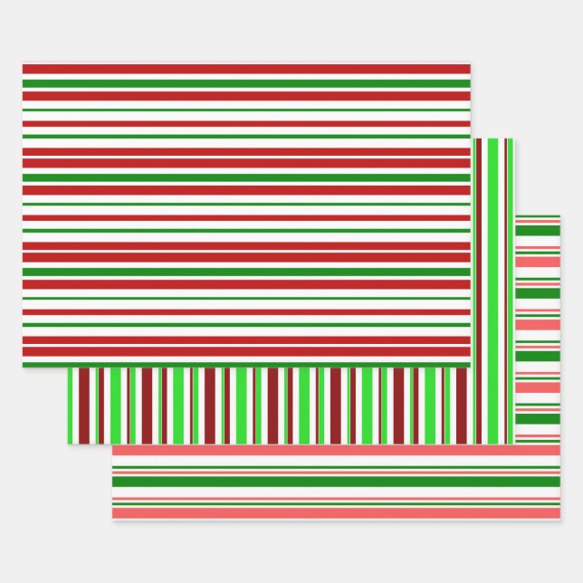 Fun Green, White, Red Coloured Christmas-Inspired Wrapping Paper Sheet (Set)